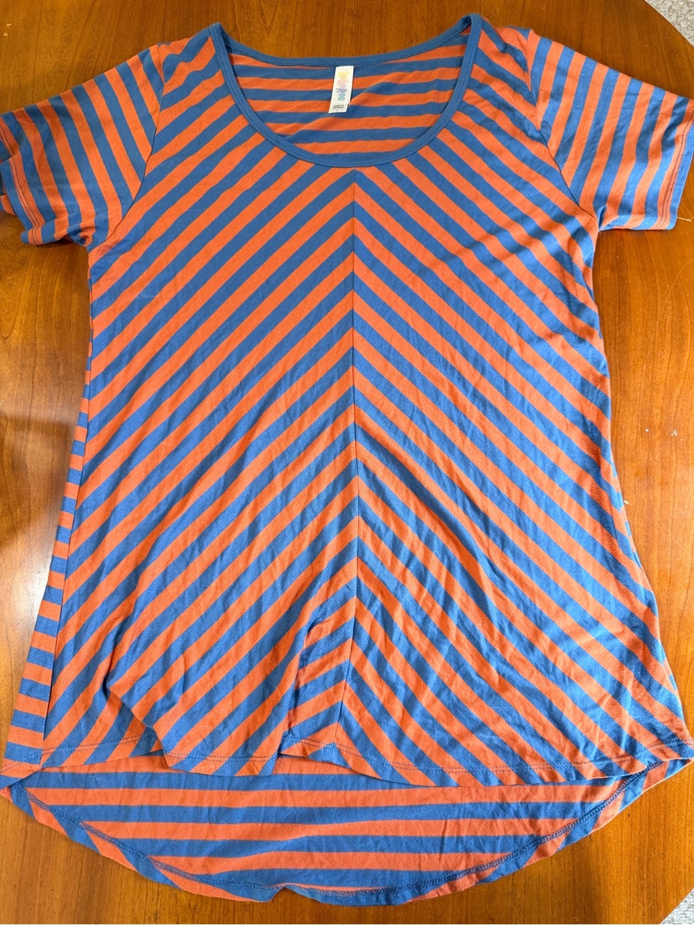 LuLaRoe Orange and Blue Striped Womans Tee